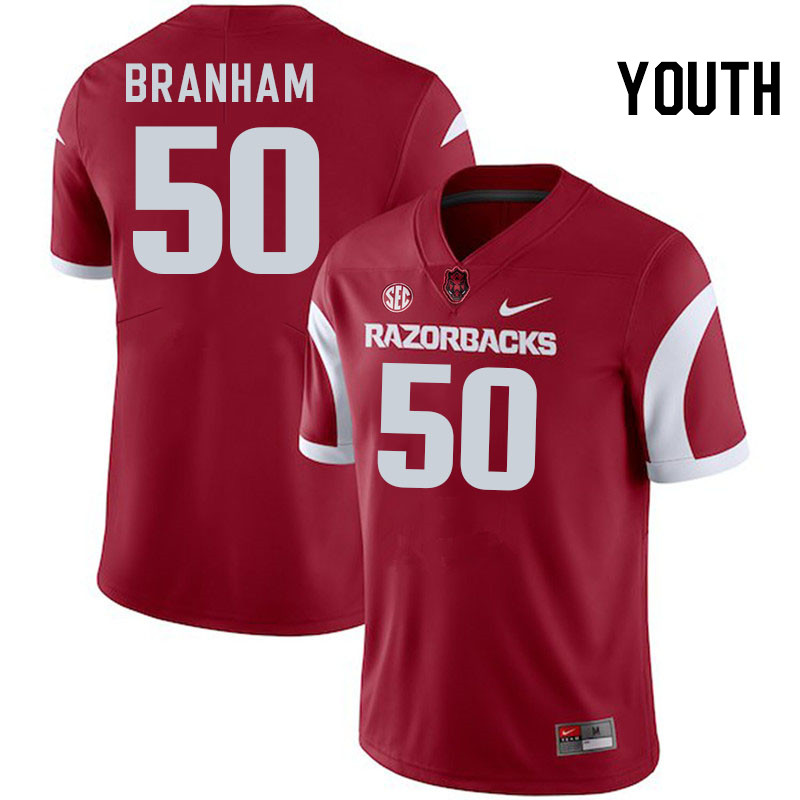 Youth #50 Kobe Branham Arkansas Razorbacks College Football Jerseys Stitched-Cardinal